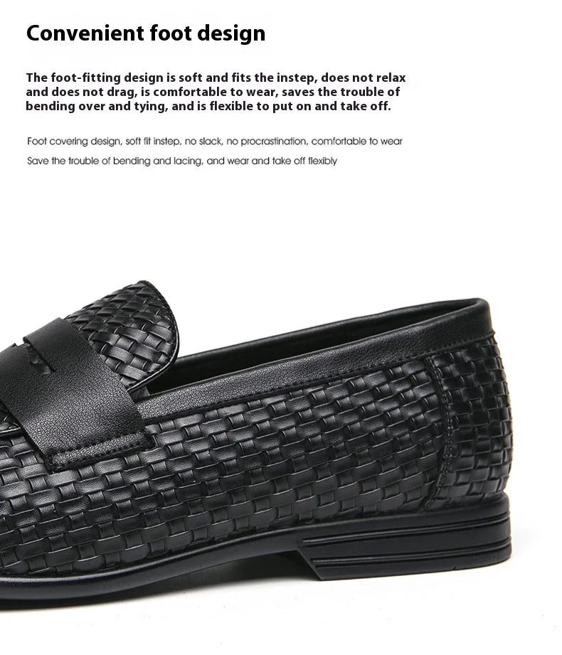 European station fashion brand luxury bean shoes leather men's shoes slip-on loafers classic plaid small leather shoes
