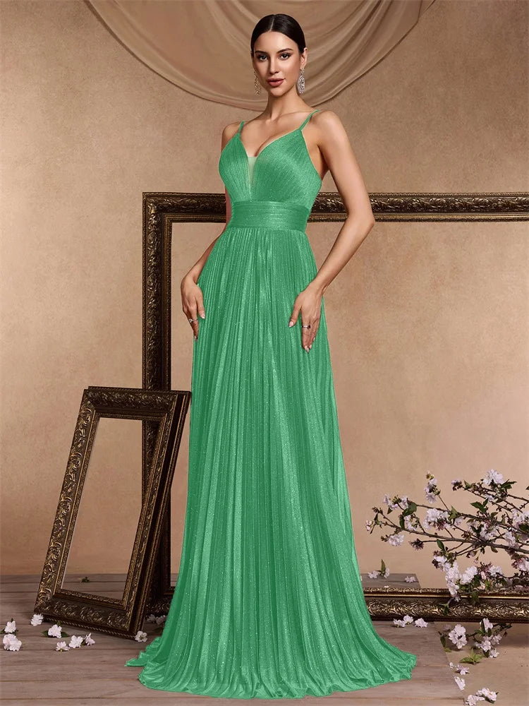 Vestidos de festa elegantes linha A luxuosos até o chão sem costas formais decote V profundo femininos vestidos de coquetel para festa de casamento