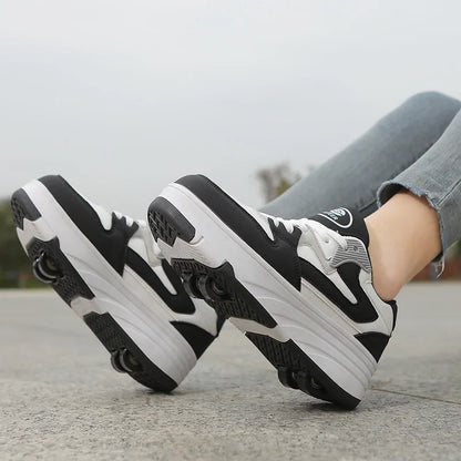 Roller Skate Shoe Walking Shoes With Four-wheel Student Sports Pulleys Walking Shoes With Wheels Summer Spring Kids Sneakers