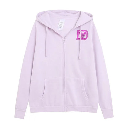 Donald Duck Letter Diamonds Fleece Sweatshirt Jacket Unisex Women Hooded Zip Up Jumper Tops