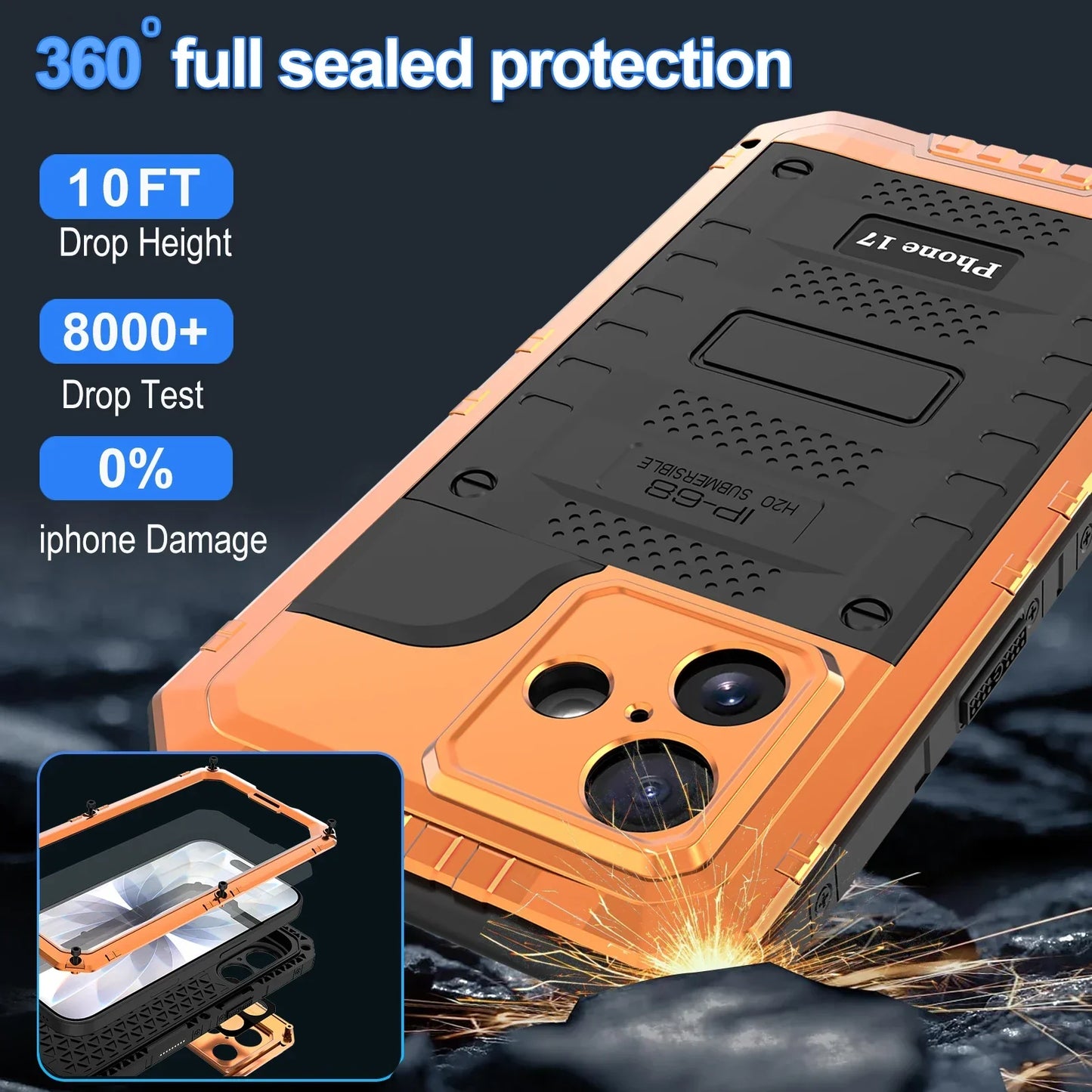 Case For iPhone Air 17 Pro Max 17Pro 17 IP68 Waterproof Metal Heavy Duty Shockproof Cover Glass Screen Protector