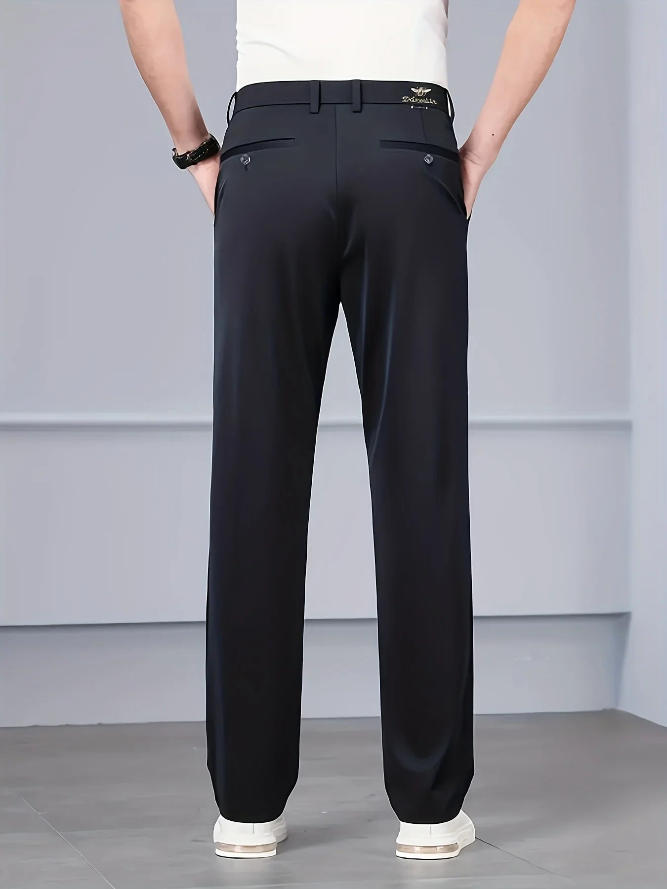 Men's Business Casual Suit Pants Stretch Straight Leg Black Lightweight Breathable Formal Office Work Trousers All Seasons