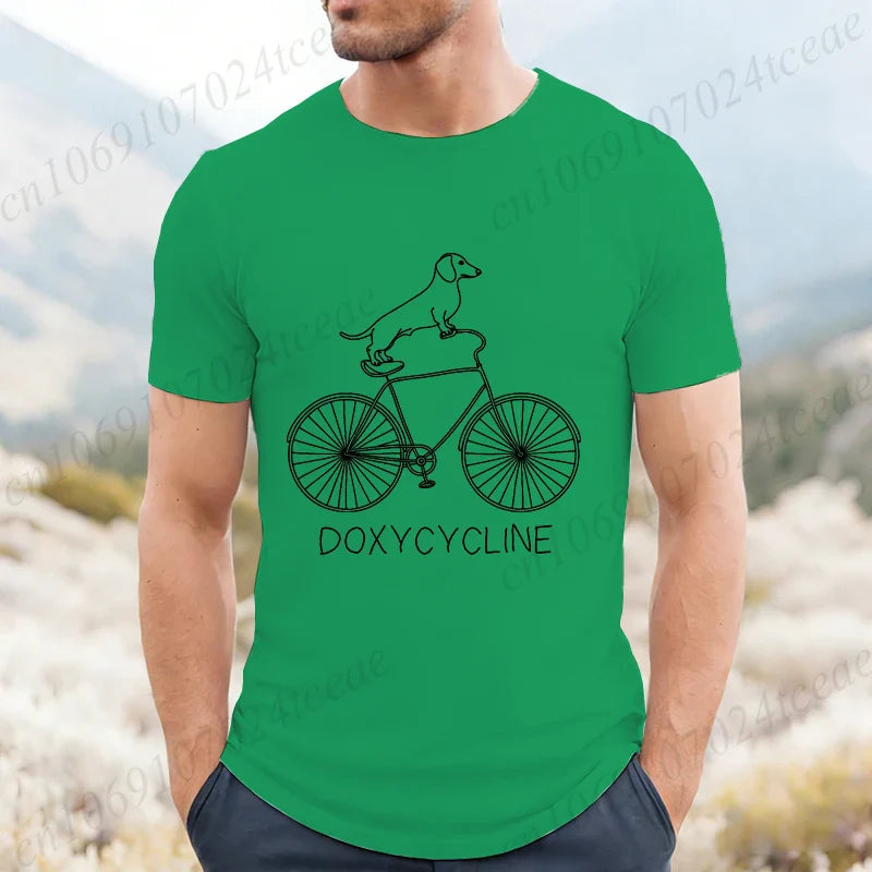 Dachshund Bicycle Printed Graphic T Shirts For Men Casual O Neck Short Sleeve T-Shirts Fashion Streetwear Vintage Male Tops