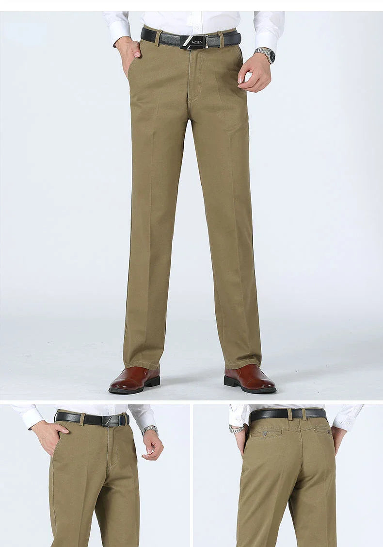 Men's Office-Ready 100% Cotton Casual Business Pants Autumn Thickened Summer Thin Solid Color Quick-Drying Work Trousers GOZBKF