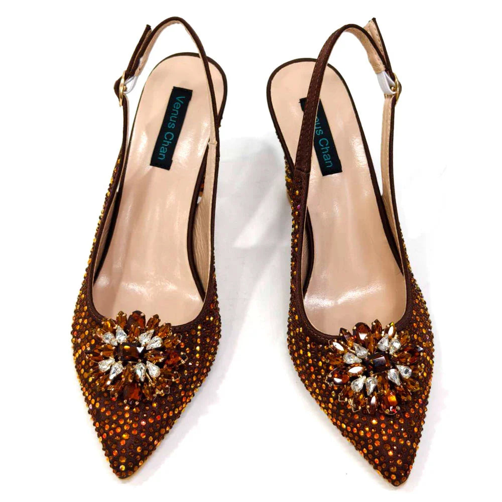 INS Style Green Party Shoe and Bag Set in Women Pointed-Toe Rhinestone High Heels Elegant African Ladies Shoes