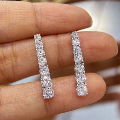 3-5mm Size Gradient Moissanite Drop Earrings for Women 925 Sterling Silver Long Tassel Diamond Stud Earring with Certificates