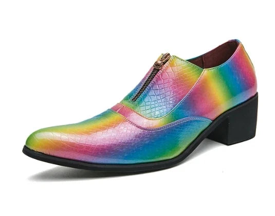 New 2025 Luxury Gold Men High Heel Leather Shoes Moccasins Designer Pointed Dress Shoes Men Wedding Formal Shoes Big Size 46