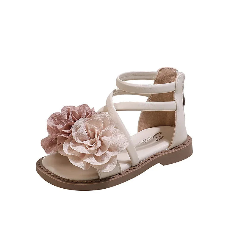 2025 Girls Sandals Summer New Flower Pearls Little Girl Princess Shoes Soft Bottom Non-slip Girl Kids Roman Sandals Shoes I03191
