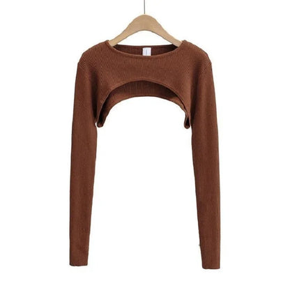 Y2k Aesthetic Clothes O-neck Black White Sexy Harajuku Knitted Tshirt 2024 T-shirts Women Long Sleeve Crop Top Spring Autumn
