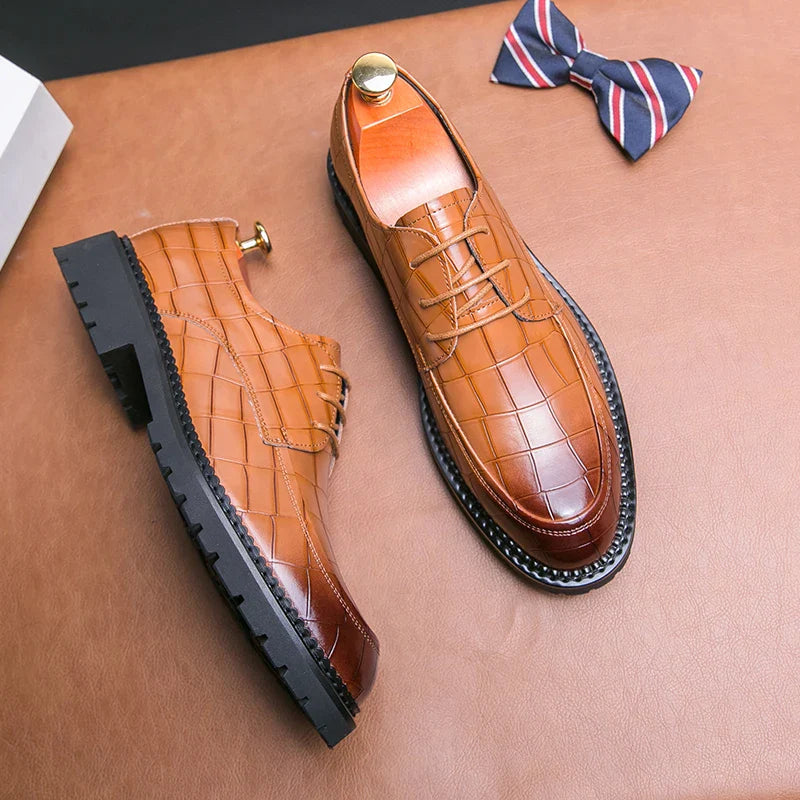 Sapatos sociais masculinos de couro com cadarço estilo britânico casual respirável formal estilo coreano