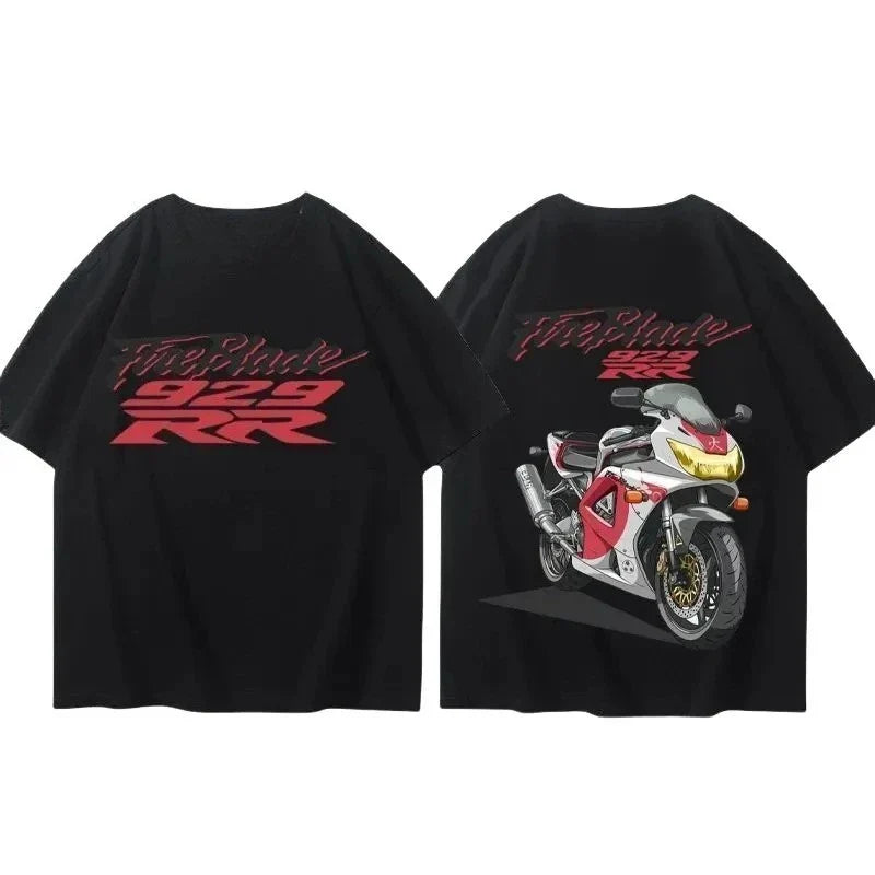 2025 Motorcycle T-shirt Men's Summer 100% Cotton Short Sleeve Never Give Up Print Loose Casual Cycling T-shirt