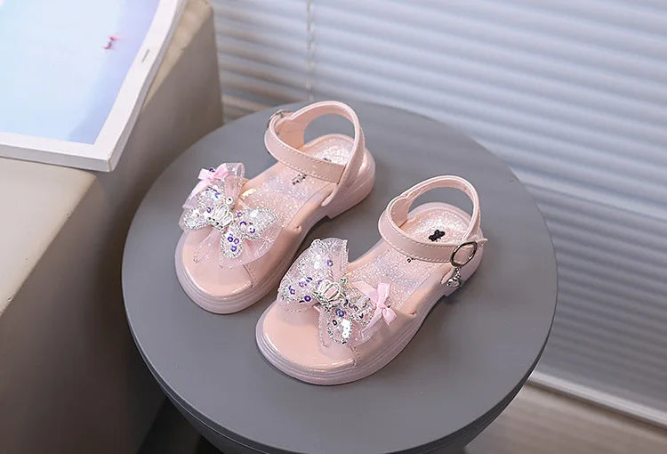 2026 Princess Girls Sandals Summer Children Beach Shoes Girls Open-toed Sandals Soft PU Leather Flat Kids Sandals For Girl