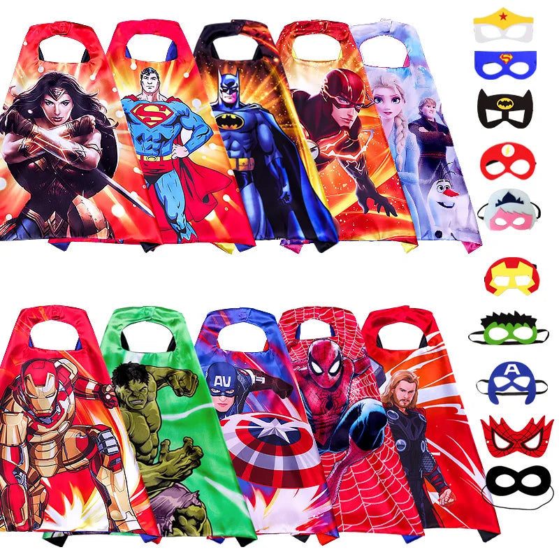 Halloween Child Movie Luxury Print Cloak Justice Superhero Spiderman Hulk Cosplay Cloak with Mask Gift for 3-12Y