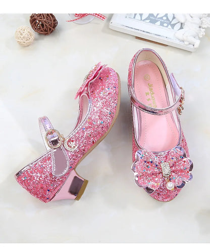 2026 Spring New Children's Shoes  Princess Shoes Girl's Fashion Sandals Crystal Princess Shoes Blue Pink Silver