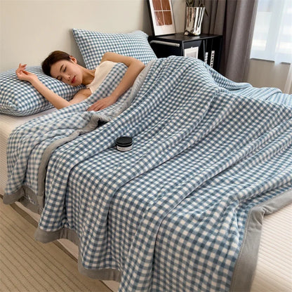 Double Layer Solid Color Milk Velvet Blanket Autumn Winter Thicken Warm Plush Blanket for Bed Sofa Single Double Thick Bed Sheet