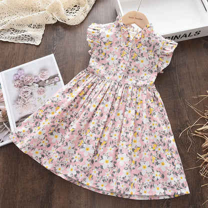 Girls Casual Dresses 2022 New Summer Kids Baby Flowers Print Costumes Floral Party Birthday Princess Vestidos 2-6Y
