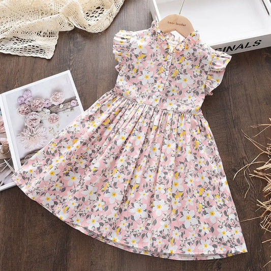 Girls Casual Dresses 2022 New Summer Kids Baby Flowers Print Costumes Floral Party Birthday Princess Vestidos 2-6Y