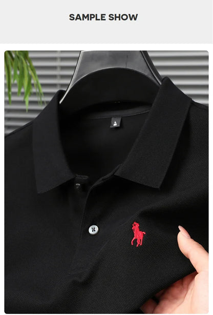 High end 100% cotton men's short sleeve solid color polo shirt light luxury brand embroidered business casual summer New T-shirt