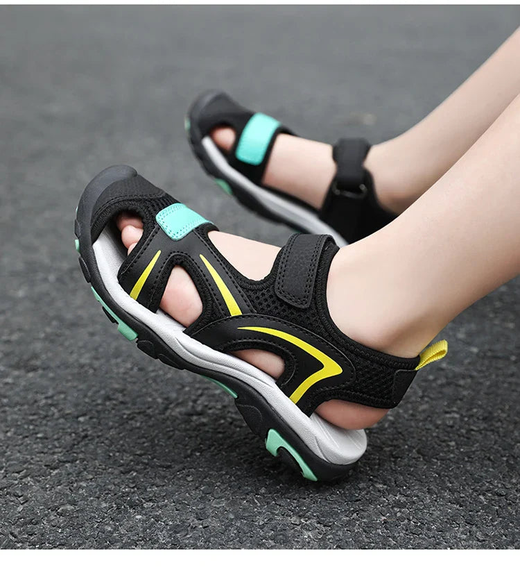 Summer Beach Water Children Sandals Fashion Shoes Outdoor Non-slip Soft Bottom Shading Leather Boys Comfortable Walking Sandials