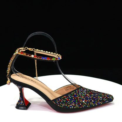 Pointed Shoes Bag Soft Handle Bag Anklet Design Medium Heel Ladies Shoes Suitable for Wedding Party