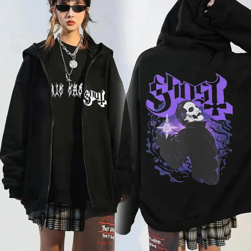 Ghost Band Seven Inches of Satanic Panic Album Graphic zip up hoodies Men's clothing Hip hop Retro harajuku jackets sweatshirt
