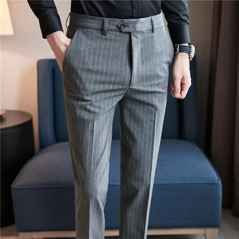 Men's Slim Fit Pinstripe Dress Pants, Stretch Comfort and Thickened Fabric for Business Casual Office Wear