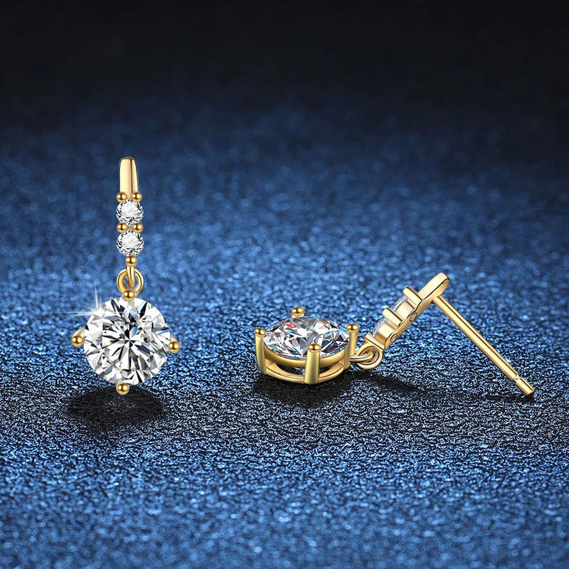 1ct Moissanite Drop Earrings S925 Sterling Silver with Gold Plated Hoop Earrings Wedding Party Jewelry With Certificate