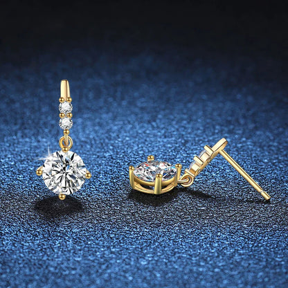 1ct Moissanite Drop Earrings S925 Sterling Silver with Gold Plated Hoop Earrings Wedding Party Jewelry With Certificate