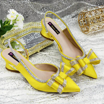 Shoes and Bag to Match Wine Colour Pointed-Toe Rhinestone Bow Party Women's High Heels