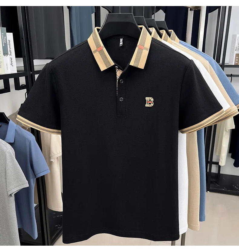Bestselling brand summer new 100% pure cotton comfortable polo shirt fashionable men's classic letter badge casual short sleeve