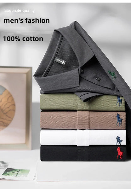 High end 100% cotton men's short sleeve solid color polo shirt light luxury brand embroidered business casual summer New T-shirt