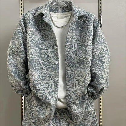 Men's Three-Dimensional Relief Small Fragrance Fashion Shirt Set Casual Versatile Sports Two-Piece Trendy Outfit