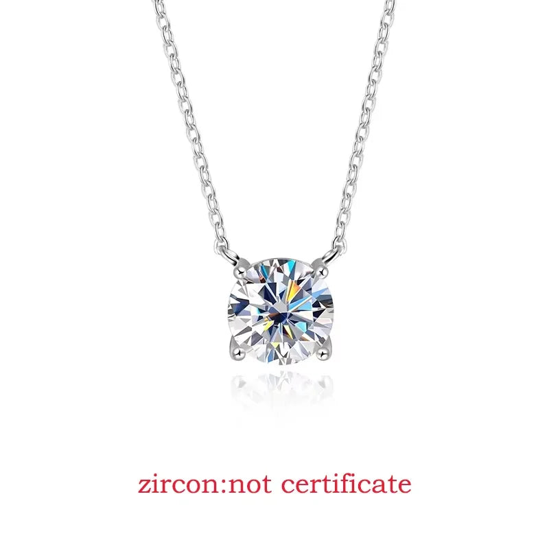 Colar Feminino de Moissanite Banhado a Ouro Branco 1-10 CT Clássico com Pingente de Quatro Garras Joia de Casamento em Prata Esterlina 925