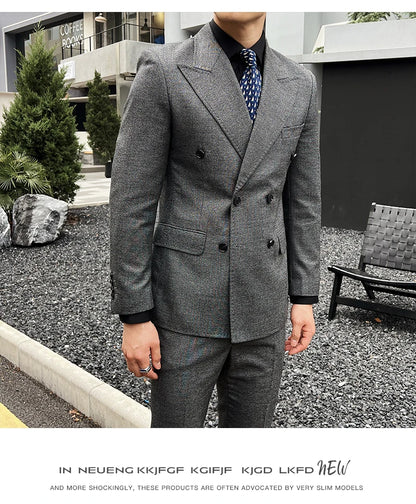Men Vintage Luxury Double Breasted Slim Fit Lapel Evening Gown ltalian Style Fashion High-end Groom Wedding Party Tuxedo 2 Piece