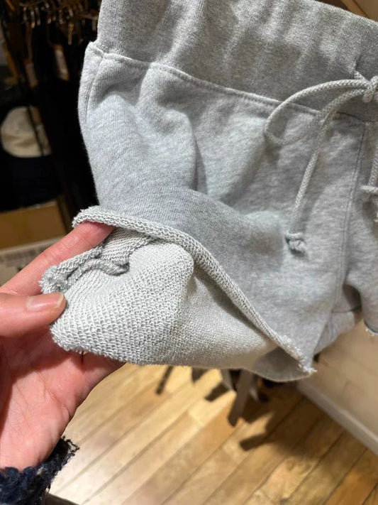 Women Vintage Solid Casual Sports Shorts Cotton Raw Trim High Waist Summer Sweatshorts Harajuku Streetwear Drawstring Shorts