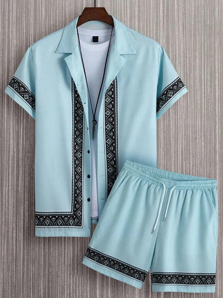 Conjunto de Camisa Masculina de Verão Impresso em 3D e Conjunto de Shorts Masculino e Feminino Moda Casual Fresco Simples Colarinho Havaiano