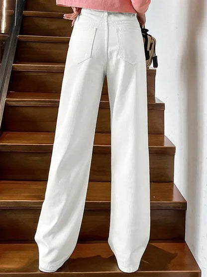Women Spring High Waist Loose Denim Wide Leg Jeans