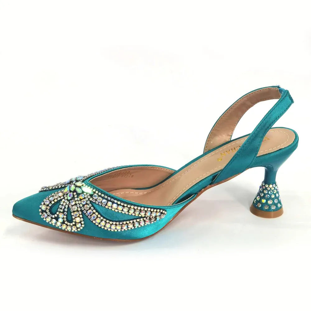 Yellow Classy Bowknot Pointed Toe Women's Shoes High Heel Elegant Sandals Shallow Mouth Shoes Bag Set Women