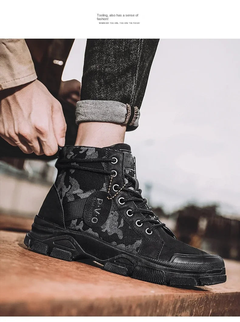 Military Boots for Men Autumn High Top Camouflage Desert Casual Flats Mens Boot Breathable Non Slip Work Shoes Zapatillas Hombre