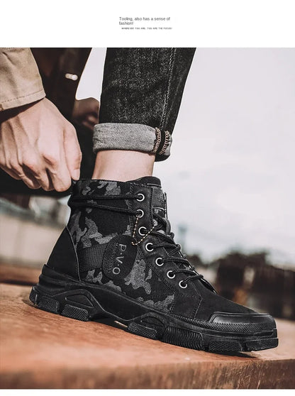 Military Boots for Men Autumn High Top Camouflage Desert Casual Flats Mens Boot Breathable Non Slip Work Shoes Zapatillas Hombre