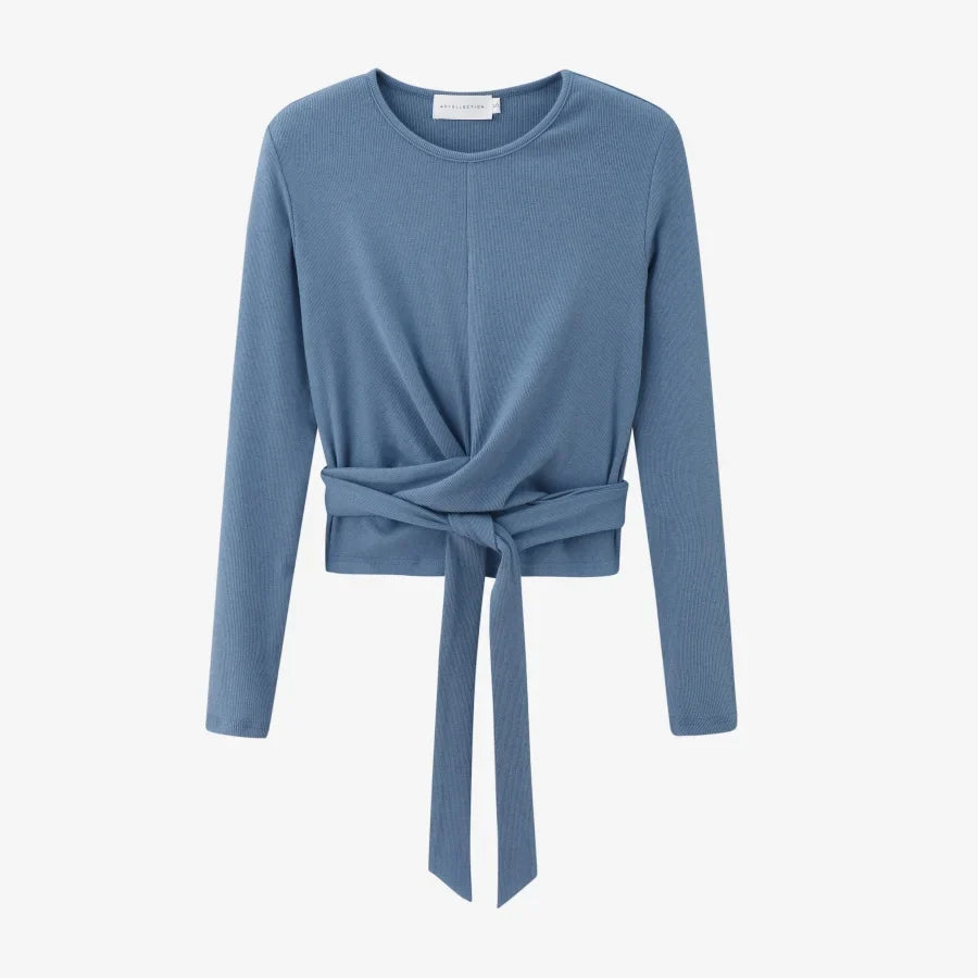 summer ribbing closed-fit wrap tops + Aline dress high Stretch matching sets
