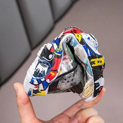 Size 26-37 Children Sports Sneakers for Girls Kid Cartoon Graffiti Pattern Casual Shoes Boys Basketball Shoe Chaussures De Sport
