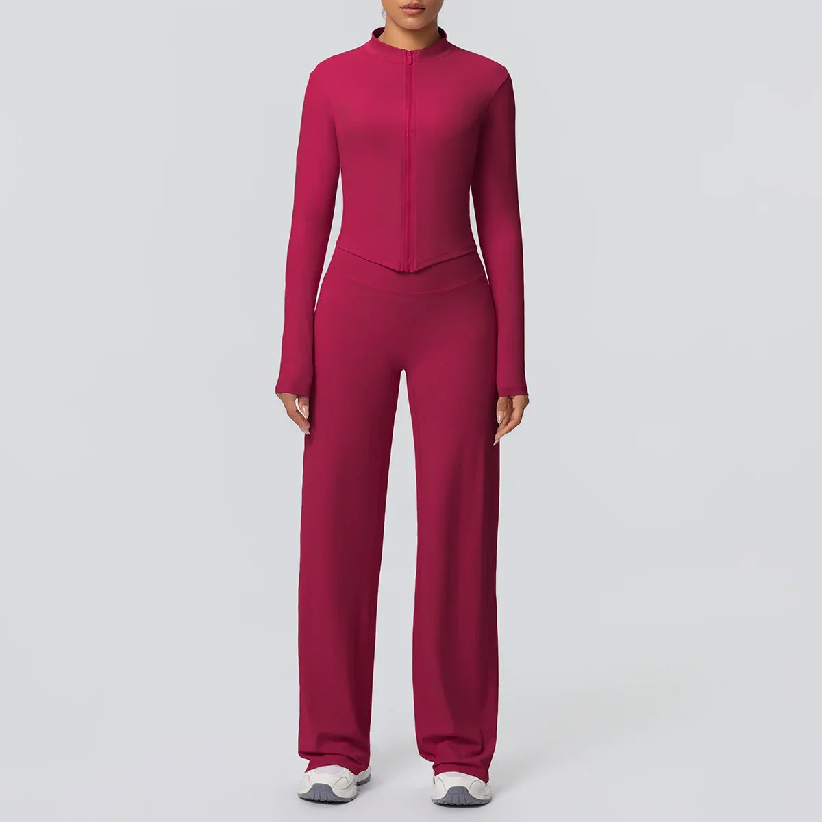 2pieces Quick Drying Sports Fitness Clothing Yoga Set Women Yoga Zipper Long Dleeves High Waisted Breathable Wide Leg Pants Set