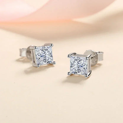 1ct Princess Cut Moissanite Earrings for Women S925 Sterling Silver with Gold Plated Ear Studs Wedding Party Fine Jewelry