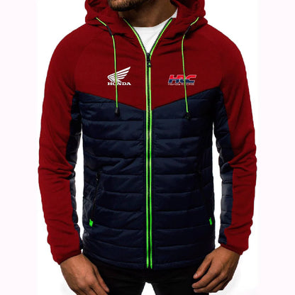Comfortable Jacket Slim Coat Men's New Seven-color Cotton-padded racing Print Patchwork Hoodies