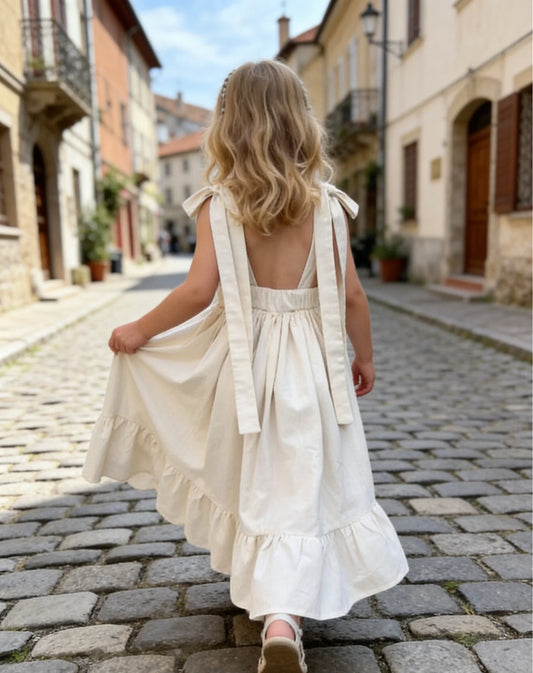 Girls Backless French Style Princess Dress 2026 Russian Girls Spring and Summer Long Sleeveless Dress