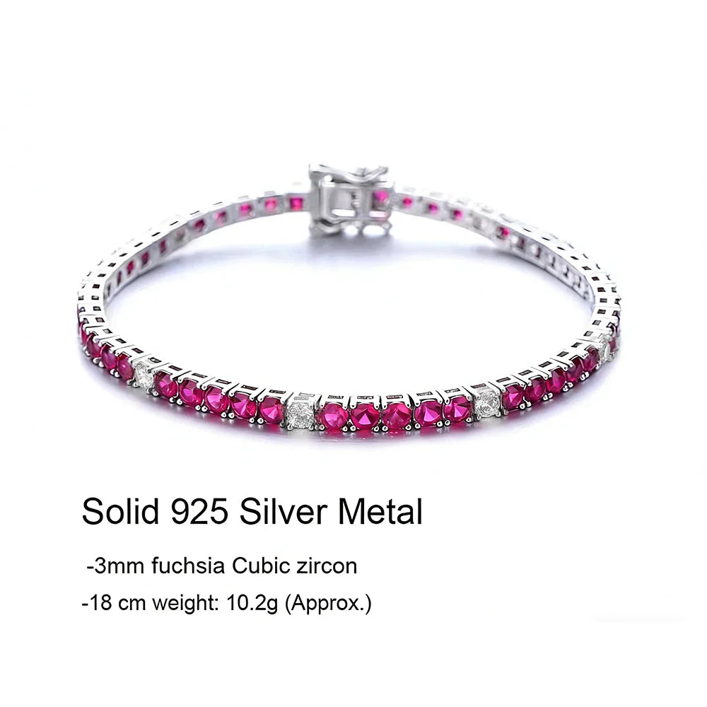 Fine Jewelry 3mm Montana Blue/Emerald Green/Ruby Red/Turquoise/Black Cubic zircon 925 Silver Tennis Bracelet