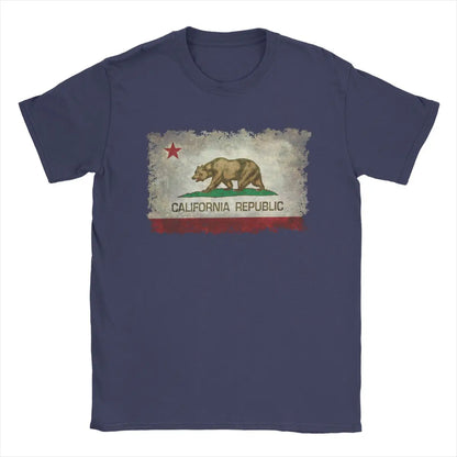 California Republic Bear Flag T-Shirts for Men Creative Cotton Tee Shirt Round Neck Short Sleeve T Shirts 4XL 5XL 6XL Clothing