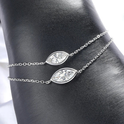 1CT 2CT Marquise Cut Moissanite Bracelets for Women 15-20cm Chain Adjustable Lab Diamond Jewelry 925 Sterling Silver