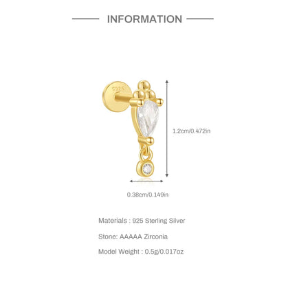 1PC Four Pointed Star Moon Tassel Lotus Cartilage Spiral Puncture 925 Sterling Silver Stud Earring For Women Ins Earring